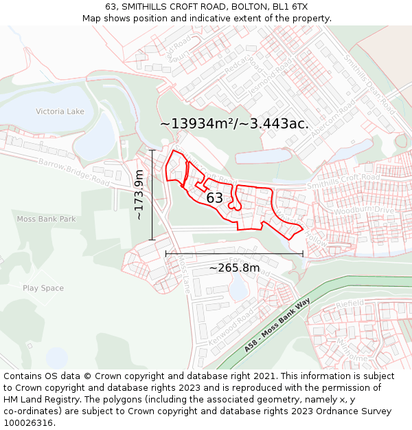 63, SMITHILLS CROFT ROAD, BOLTON, BL1 6TX: Plot and title map