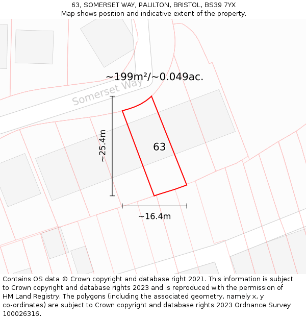 63, SOMERSET WAY, PAULTON, BRISTOL, BS39 7YX: Plot and title map