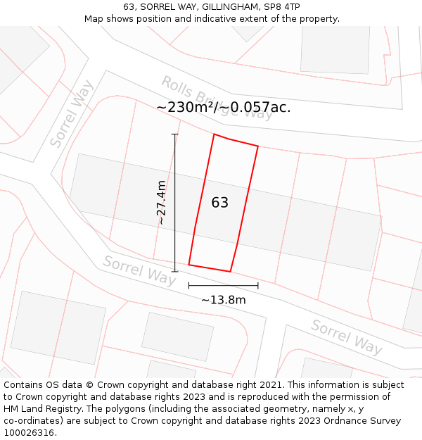 63, SORREL WAY, GILLINGHAM, SP8 4TP: Plot and title map