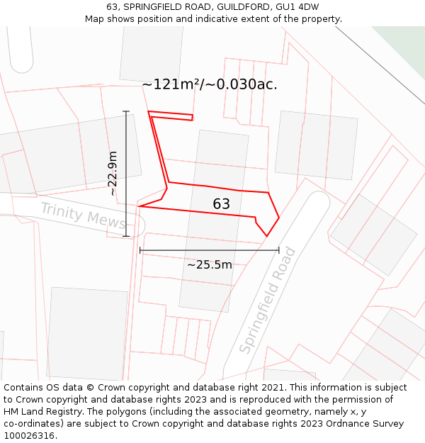 63, SPRINGFIELD ROAD, GUILDFORD, GU1 4DW: Plot and title map