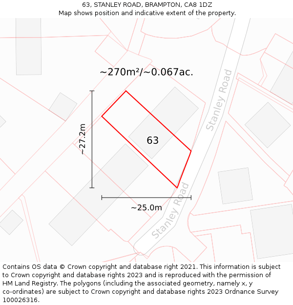 63, STANLEY ROAD, BRAMPTON, CA8 1DZ: Plot and title map