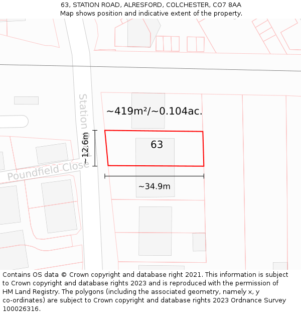 63, STATION ROAD, ALRESFORD, COLCHESTER, CO7 8AA: Plot and title map