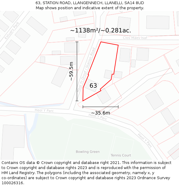 63, STATION ROAD, LLANGENNECH, LLANELLI, SA14 8UD: Plot and title map