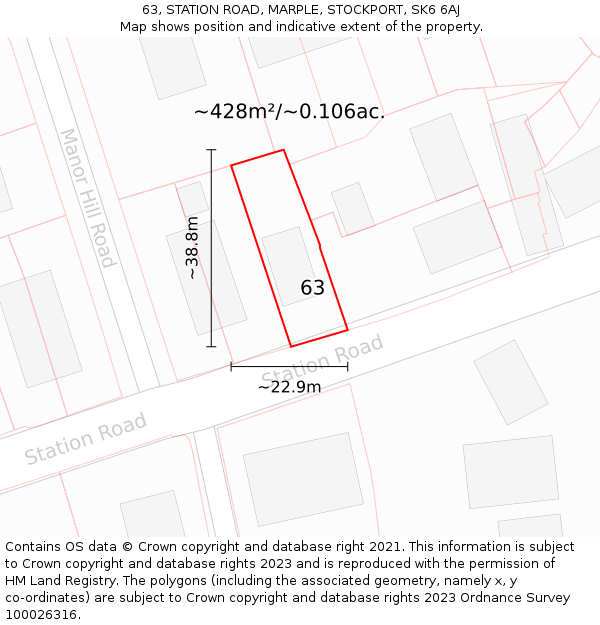 63, STATION ROAD, MARPLE, STOCKPORT, SK6 6AJ: Plot and title map