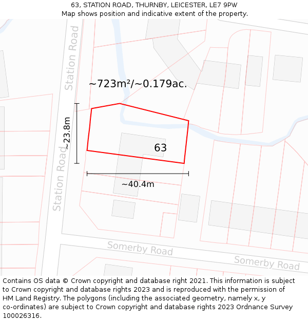 63, STATION ROAD, THURNBY, LEICESTER, LE7 9PW: Plot and title map