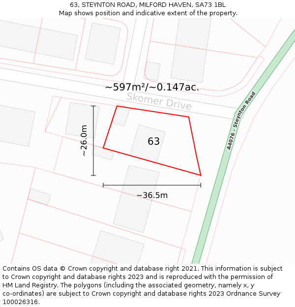 63, STEYNTON ROAD, MILFORD HAVEN, SA73 1BL: Plot and title map