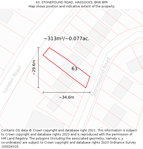 63, STONEPOUND ROAD, HASSOCKS, BN6 8PR: Plot and title map