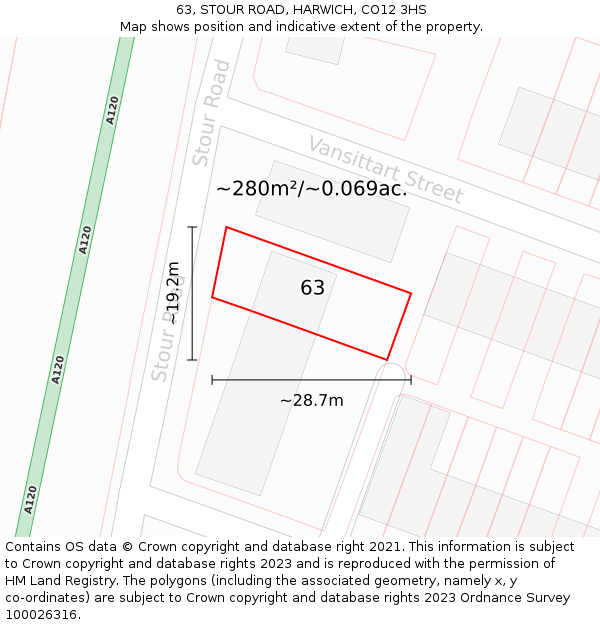 63, STOUR ROAD, HARWICH, CO12 3HS: Plot and title map