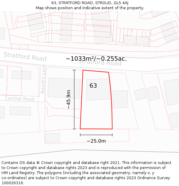 63, STRATFORD ROAD, STROUD, GL5 4AJ: Plot and title map