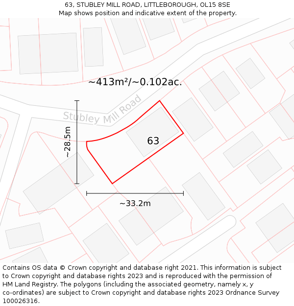 63, STUBLEY MILL ROAD, LITTLEBOROUGH, OL15 8SE: Plot and title map