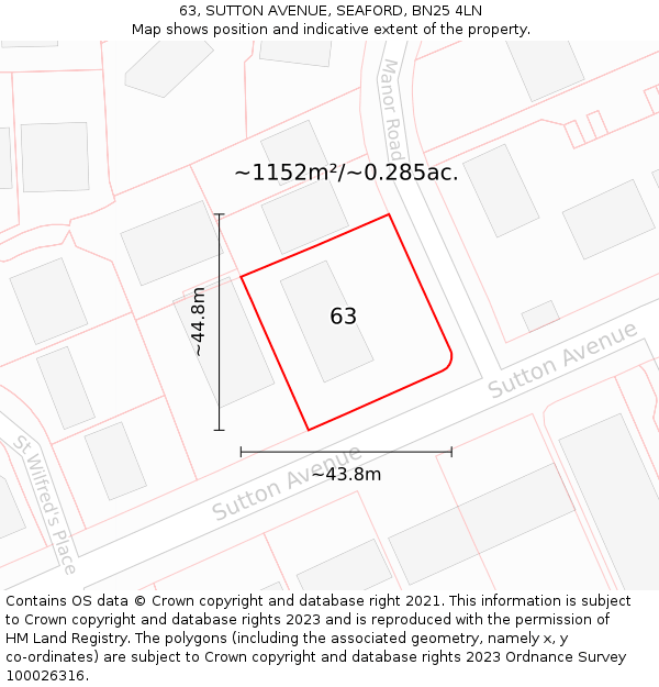 63, SUTTON AVENUE, SEAFORD, BN25 4LN: Plot and title map