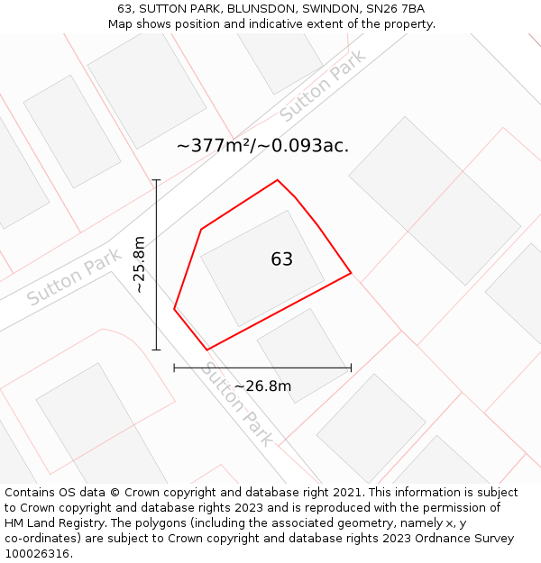 63, SUTTON PARK, BLUNSDON, SWINDON, SN26 7BA: Plot and title map