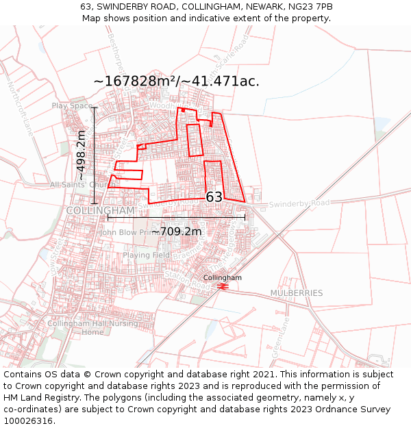 63, SWINDERBY ROAD, COLLINGHAM, NEWARK, NG23 7PB: Plot and title map