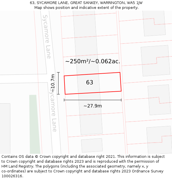 63, SYCAMORE LANE, GREAT SANKEY, WARRINGTON, WA5 1JW: Plot and title map