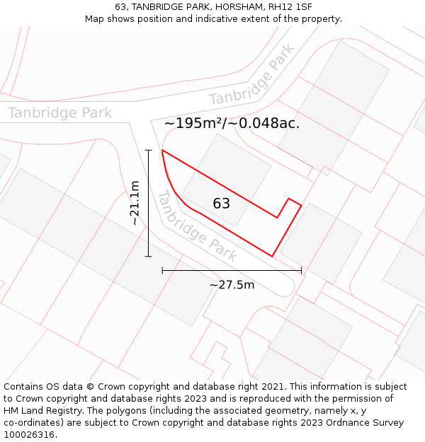 63, TANBRIDGE PARK, HORSHAM, RH12 1SF: Plot and title map