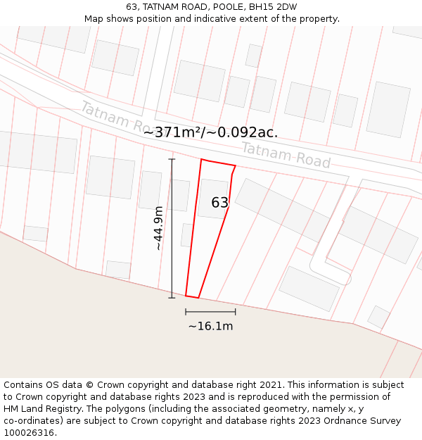 63, TATNAM ROAD, POOLE, BH15 2DW: Plot and title map