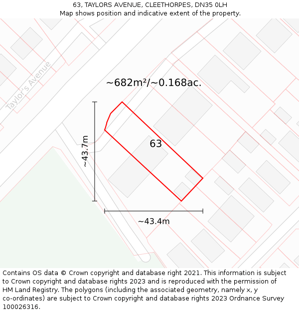 63, TAYLORS AVENUE, CLEETHORPES, DN35 0LH: Plot and title map