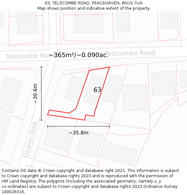 63, TELSCOMBE ROAD, PEACEHAVEN, BN10 7UA: Plot and title map