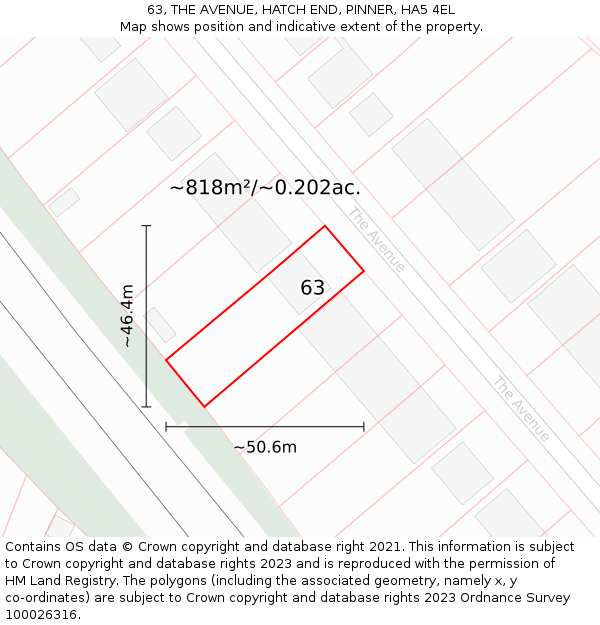 63, THE AVENUE, HATCH END, PINNER, HA5 4EL: Plot and title map