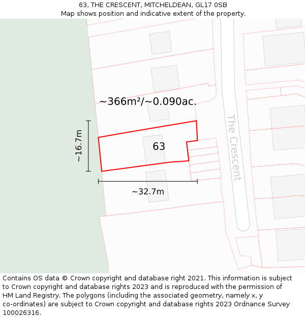 63, THE CRESCENT, MITCHELDEAN, GL17 0SB: Plot and title map