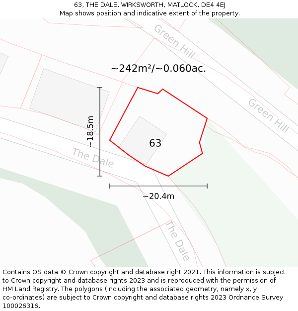 63, THE DALE, WIRKSWORTH, MATLOCK, DE4 4EJ: Plot and title map