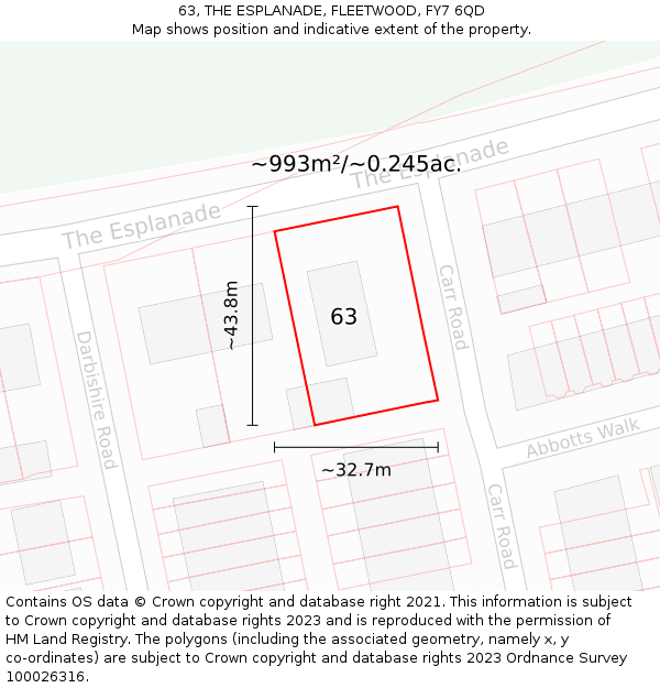 63, THE ESPLANADE, FLEETWOOD, FY7 6QD: Plot and title map