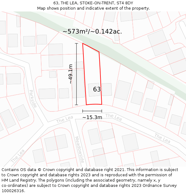 63, THE LEA, STOKE-ON-TRENT, ST4 8DY: Plot and title map