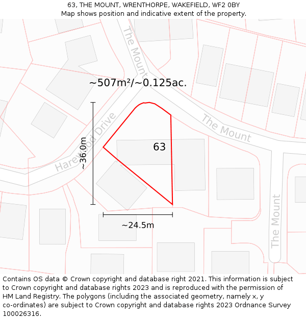 63, THE MOUNT, WRENTHORPE, WAKEFIELD, WF2 0BY: Plot and title map