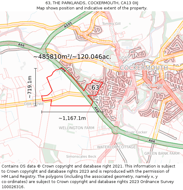 63, THE PARKLANDS, COCKERMOUTH, CA13 0XJ: Plot and title map