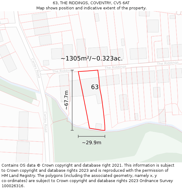 63, THE RIDDINGS, COVENTRY, CV5 6AT: Plot and title map