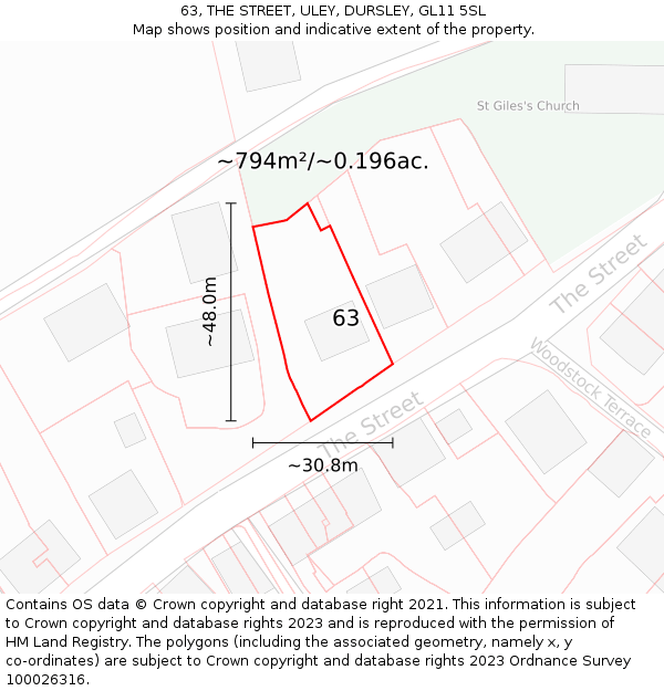 63, THE STREET, ULEY, DURSLEY, GL11 5SL: Plot and title map