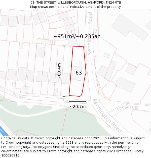 63, THE STREET, WILLESBOROUGH, ASHFORD, TN24 0TB: Plot and title map