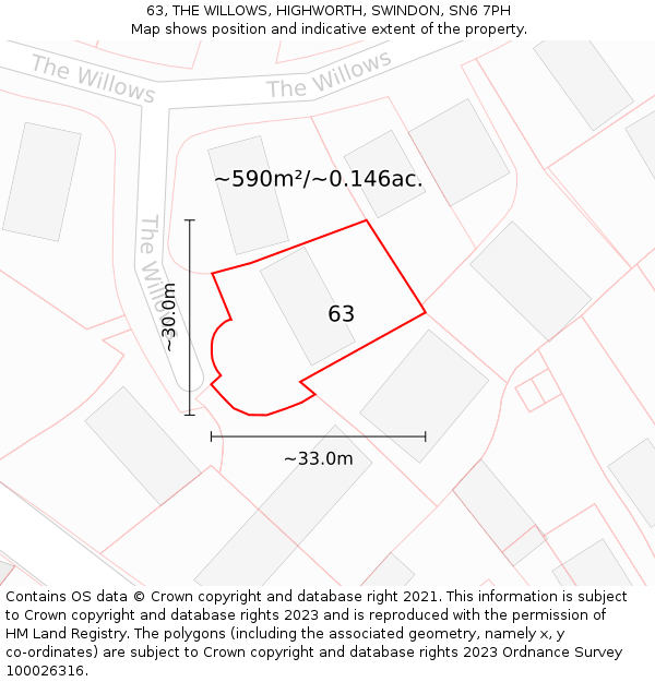 63, THE WILLOWS, HIGHWORTH, SWINDON, SN6 7PH: Plot and title map