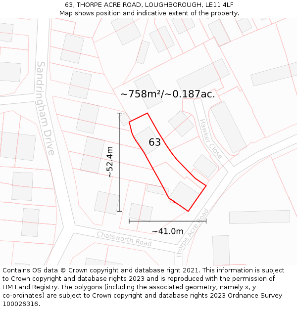 63, THORPE ACRE ROAD, LOUGHBOROUGH, LE11 4LF: Plot and title map