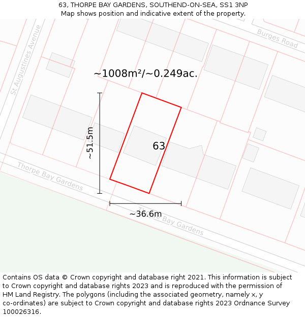 63, THORPE BAY GARDENS, SOUTHEND-ON-SEA, SS1 3NP: Plot and title map