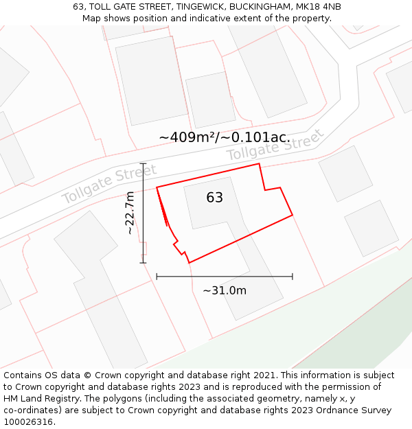 63, TOLL GATE STREET, TINGEWICK, BUCKINGHAM, MK18 4NB: Plot and title map