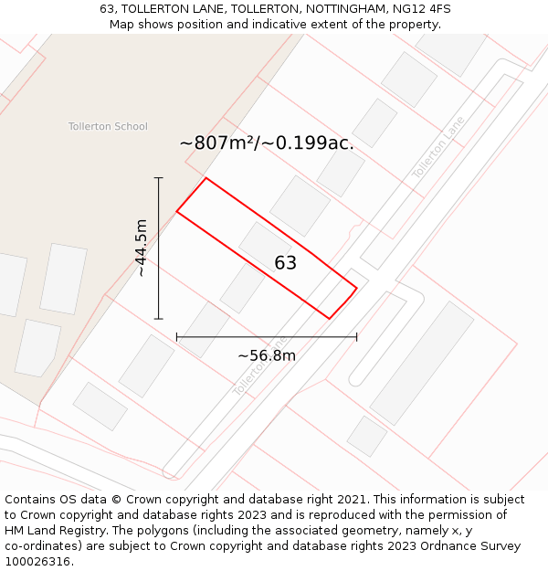 63, TOLLERTON LANE, TOLLERTON, NOTTINGHAM, NG12 4FS: Plot and title map