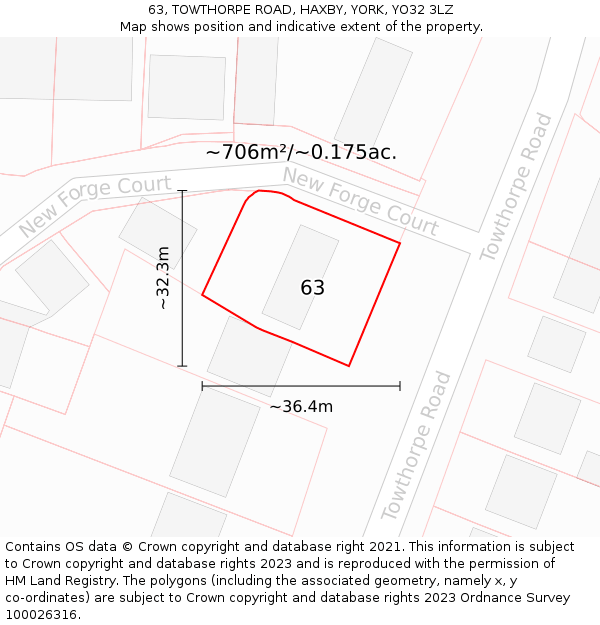 63, TOWTHORPE ROAD, HAXBY, YORK, YO32 3LZ: Plot and title map