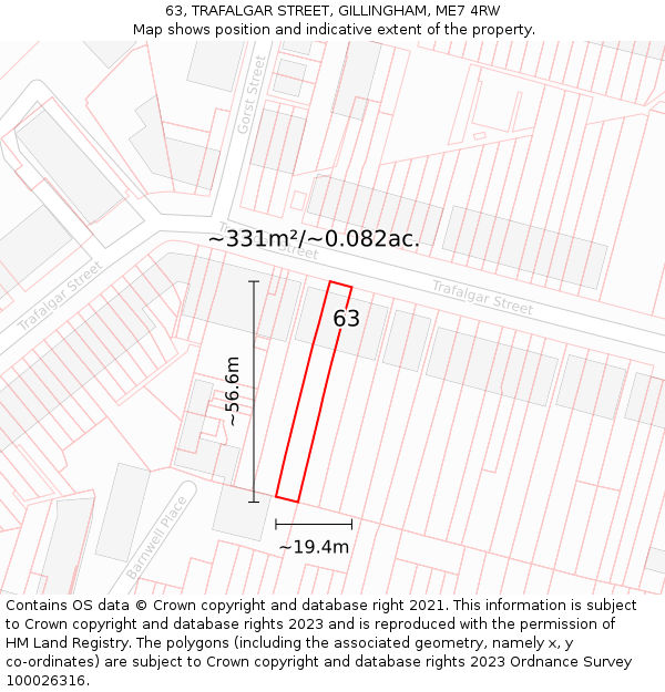 63, TRAFALGAR STREET, GILLINGHAM, ME7 4RW: Plot and title map