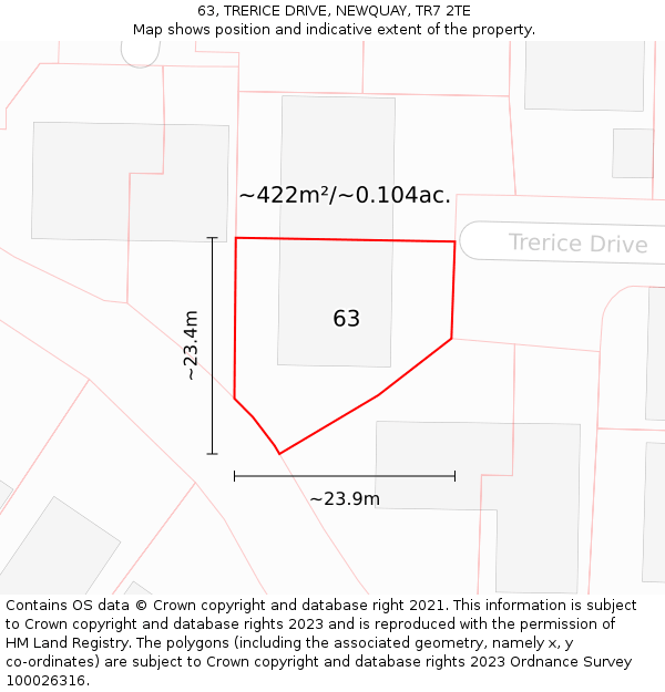 63, TRERICE DRIVE, NEWQUAY, TR7 2TE: Plot and title map