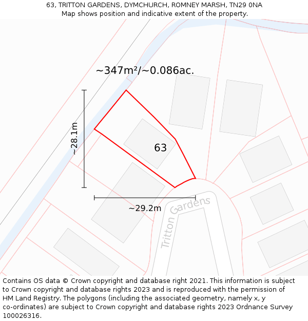 63, TRITTON GARDENS, DYMCHURCH, ROMNEY MARSH, TN29 0NA: Plot and title map