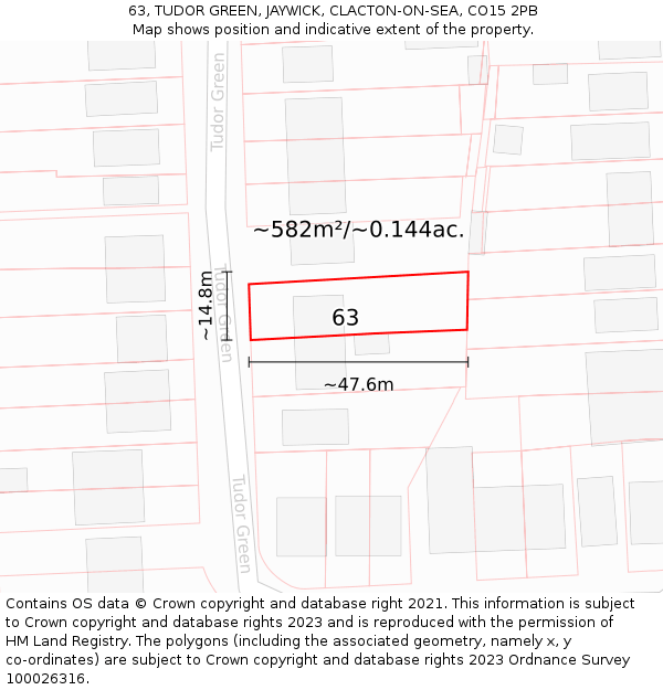 63, TUDOR GREEN, JAYWICK, CLACTON-ON-SEA, CO15 2PB: Plot and title map