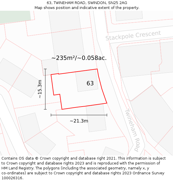 63, TWINEHAM ROAD, SWINDON, SN25 2AG: Plot and title map