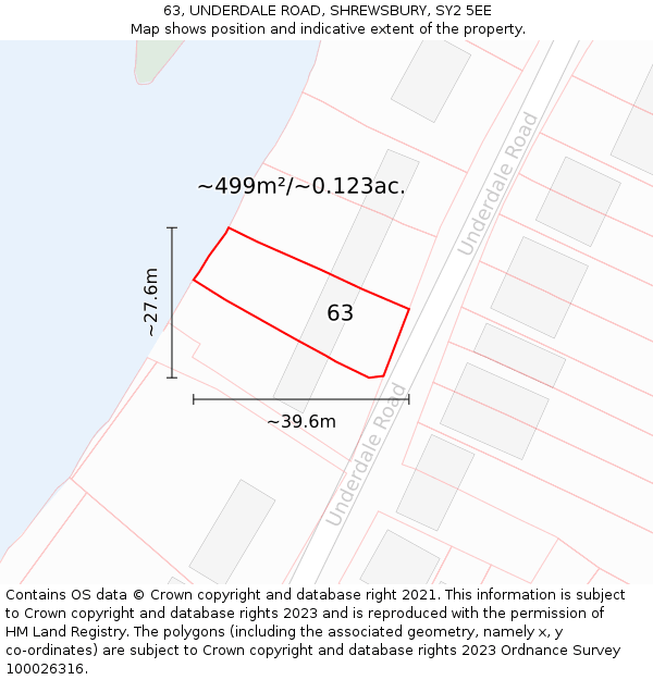 63, UNDERDALE ROAD, SHREWSBURY, SY2 5EE: Plot and title map