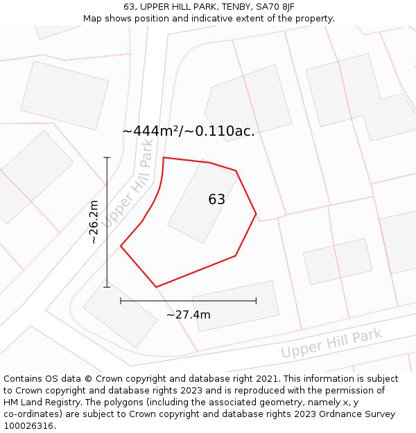 63, UPPER HILL PARK, TENBY, SA70 8JF: Plot and title map