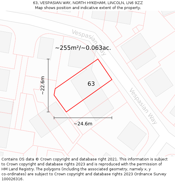 63, VESPASIAN WAY, NORTH HYKEHAM, LINCOLN, LN6 9ZZ: Plot and title map