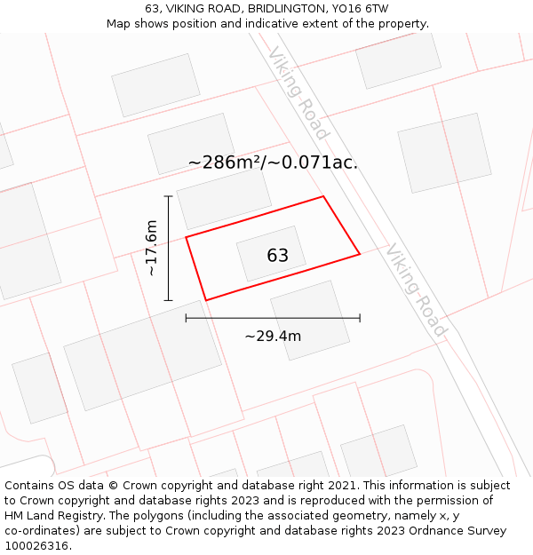 63, VIKING ROAD, BRIDLINGTON, YO16 6TW: Plot and title map