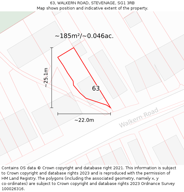 63, WALKERN ROAD, STEVENAGE, SG1 3RB: Plot and title map