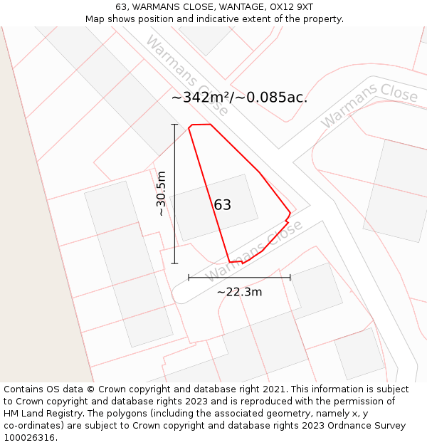 63, WARMANS CLOSE, WANTAGE, OX12 9XT: Plot and title map