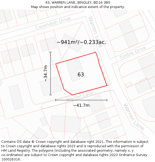 63, WARREN LANE, BINGLEY, BD16 3BS: Plot and title map